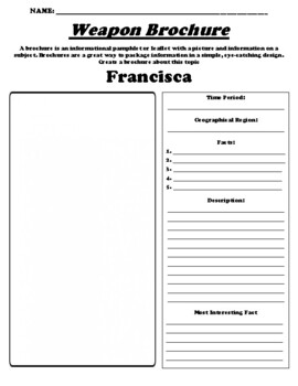 Preview of Francisca "Informational Brochure" Worksheet & WebQuest
