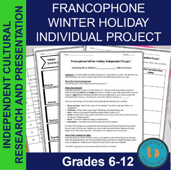 Preview of Francophone Country Winter Holiday INDIVIDUAL French Project