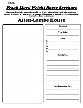 Preview of Frank Lloyd Wright Houses "Informational Brochure" WebQuest & Worksheet Bundle
