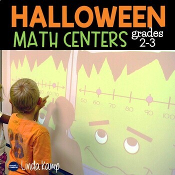 Preview of Halloween Math Centers | Number Line Math Games & More Grades 2-3