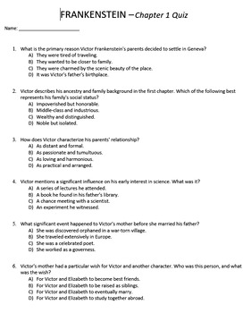Preview of Frankenstein - Quizzes - Final Exam - Activities - Summaries - Terms/Definitions