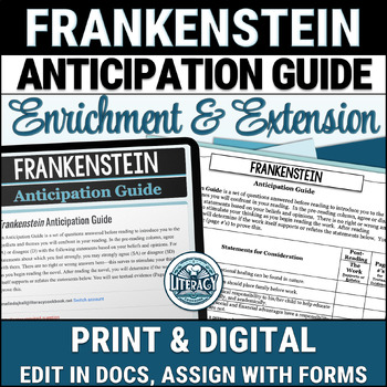 Preview of Frankenstein Anticipation Guide - Pre-Reading Discussion & Post-Reading Essay