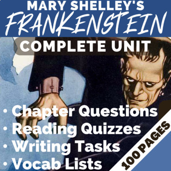 Preview of Frankenstein COMPLETE UNIT | Discussion Questions, Quizzes, & Writing | EDITABLE