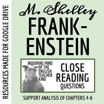 Preview of Frankenstein Chapters 4 through 6 Close Reading Worksheet for Google Drive