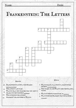 Frankenstein Crossword Puzzle The Letters by Procrastinator Educator
