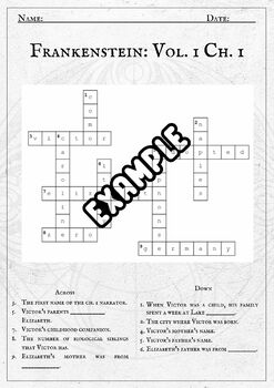Frankenstein Crossword Puzzle chapter 1 by Procrastinator Educator
