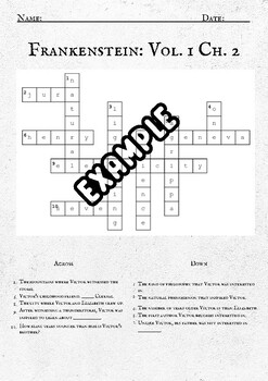 Frankenstein Crossword Puzzle chapter 2 by Procrastinator Educator