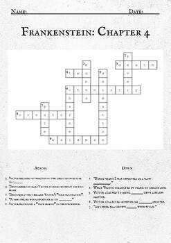 Frankenstein Crossword Puzzle chapter 4 by Procrastinator Educator