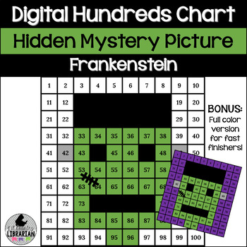Preview of Digital Frankenstein Hundreds Chart Hidden Picture Activity for Halloween Math