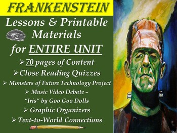 Preview of Frankenstein Lesson Plans, Project, & Assignments for Unit (Full Marking Period)