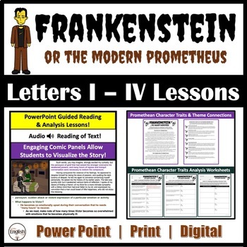 Preview of Frankenstein Letters I - IV Audio Reading w/ Theme & Character Analysis Lessons