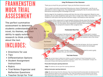 Preview of Frankenstein Mock Trial Summative Assessment