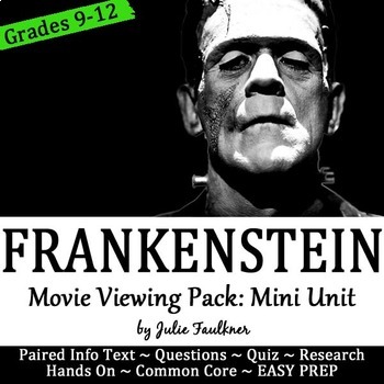 Preview of Frankenstein Movie Viewing Unit, Questions/Activities, Lesson Plan