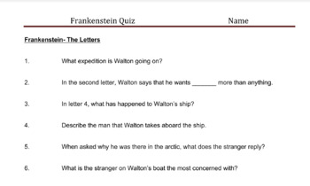 Preview of Shelley's Frankenstein Quizzes by Chapter