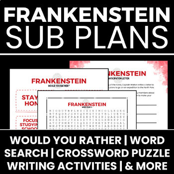 Preview of Frankenstein Sub Plans- Worksheets/Word Search/Crossword/Writing Prompts