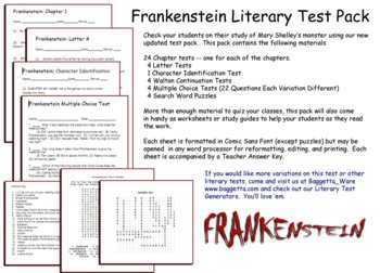 Preview of Frankenstein Test Pack Mary Shelley