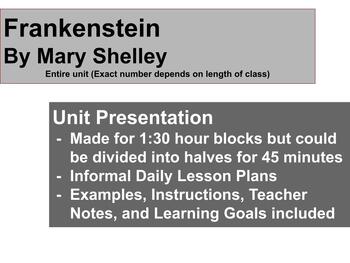 Preview of Frankenstein - Unit Presentation - Unit/Lesson Plan