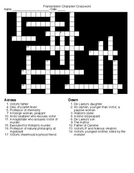 Frankenstein Vocab Crossword Word Search KEYs by Lonnie Jones Taylor