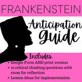 Frankenstein  by Mary Shelley Anticipation Guide | Pre-Rea
