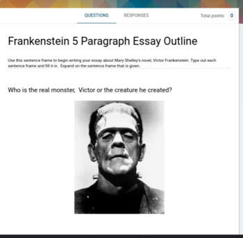 Preview of Frankenstein by Mary Shelly  complete Essay outline ELL/ Sped Mild/Mod  