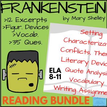 Preview of Frankenstein Gothic Literature Fiction Graphic Organizers+Literary Elements 8-11