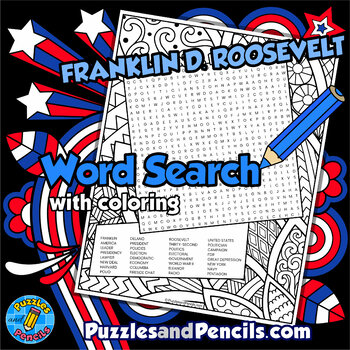 Preview of Franklin D. Roosevelt Word Search Puzzle & Coloring | US Presidents Wordsearch