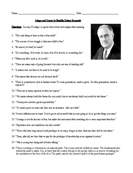 Preview of Franklin Roosevelt's Famous Adages and Quotes Analysis Worksheet or Test