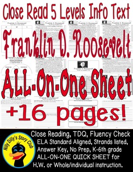 Preview of Franklin Roosevelt FDR Close Reading Leveled Passages Main Idea Fluency Check