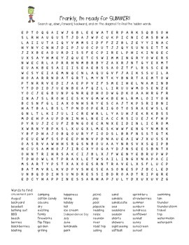 Frankly, I’m Ready for Summer Word Search by Oh So Random | TpT