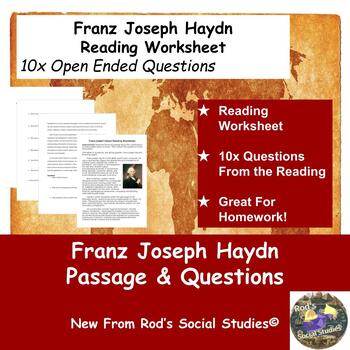 Preview of Franz Joseph Haydn Reading Worksheet **Editable**