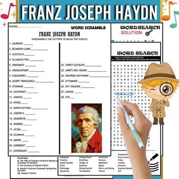 Preview of Franz Joseph Haydn Biography Composer Study, PUZZLE,Wordsearch & Crossword