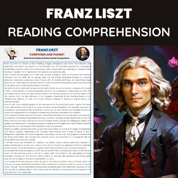 Preview of Franz Liszt Reading Comprehension Worksheet | Romantic Music Composer