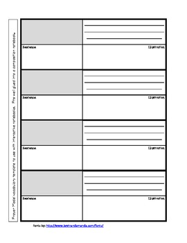 Frayer Model Vocabulary Template For Interactive Notebooks Editable
