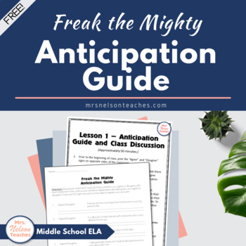 Preview of Freak the Mighty Anticipation Guide Novel Study