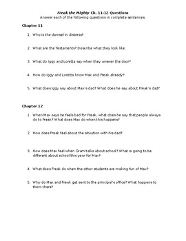 Freak the Mighty Ch. 21-22 Questions by The Handy Dandy Digital Store