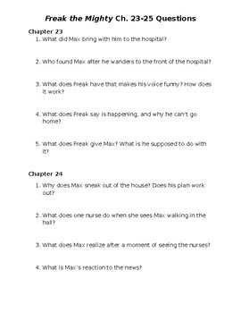 Freak the Mighty Ch. 21-22 Questions by The Handy Dandy Digital Store