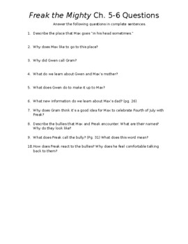 Freak the Mighty Ch. 21-22 Questions by The Handy Dandy Digital Store