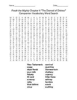 Preview of Freak the Mighty Chapter 11 "The Damsel of Distress" Companion Word Search