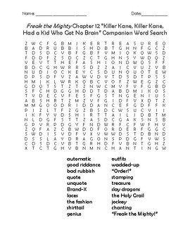 Preview of Freak the Mighty Chapter 12 "Killer Kane, Killer Kane..." Companion Word Search
