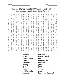 Preview of Freak the Mighty Chapter 13 "American Chop Suey" Companion Word Search
