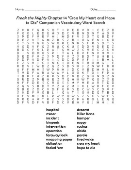 Preview of Freak the Mighty Chapter 14 'Cross My Heart And..." Companion Word Search