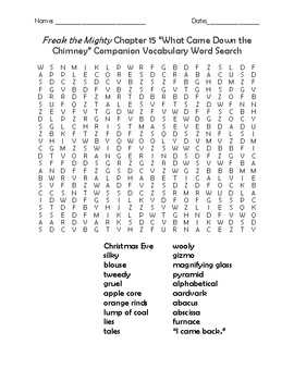 Preview of Freak the Mighty Chapter 15 "What Came Down the Chimney" Companion Word Search