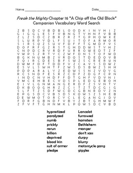 Preview of Freak the Mighty Chapter 16 "A Chip off the Old Block" Companion Word Search
