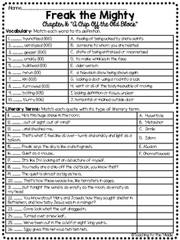 Freak The Mighty Chapter 16 Reading Comprehension Worksheet Tpt