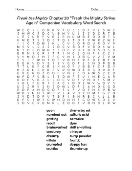 Preview of Freak the Mighty Chapter 20 "Freak the Mighty Strikes..." Companion Word Search