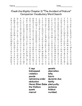 Preview of Freak the Mighty Chapter 21 "The Accident of Nature" Companion Word Search