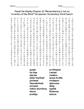Preview of Freak the Mighty Chapter 22 "Remembering is Just..." Companion Word Search
