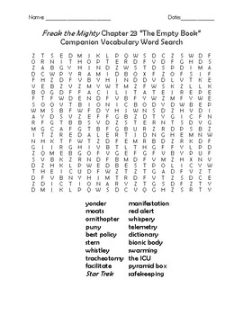 Preview of Freak the Mighty Chapter 23 "The Empty Book" Companion Word Search