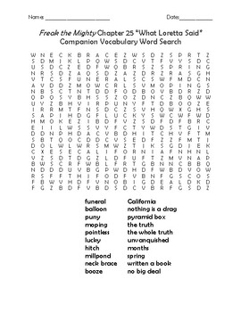 Preview of Freak the Mighty Chapter 25 "What Loretta Said" Companion Vocabulary Word Search