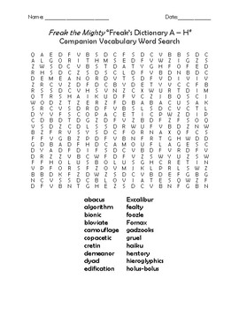 Preview of Freak the Mighty Freak's Dictionary A - H Companion Vocabulary Word Search